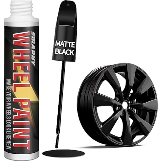 Smaphy MATTE BLACK RIM TOUCH UP PAINT, CAR WHEEL SCRATCH REPAIR, FLAT BLACK PAINT FOR METAL, ENAMEL, UNIVERSAL SATIN MATTE BLACK FOR RIMS, BLACK CAR RIM PAINT FOR WHEEL CURB RASH, SCATCHES - Image 1